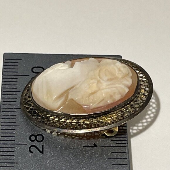 VINTAGE 1950s BEAU STERLING  CARVED SHELL MAIDEN LADY CAMEO PIN BROOCH PENDANT - Picture 6 of 6